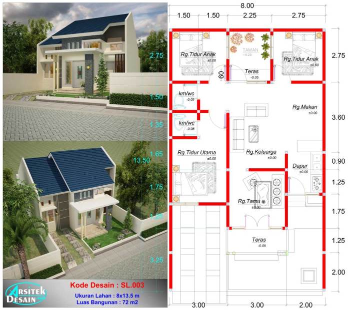 Desain rumah luas 88m2